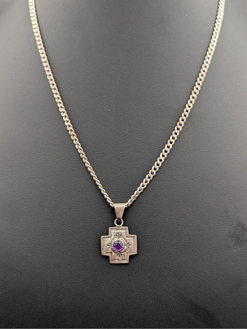 Vintage Native American Eva Mary Amethyst Medicine Cross Italy 925 Chain 21"